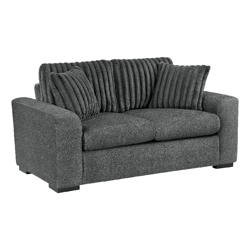 Zian Loveseat- Dark Gray Microfiber and Corduroy- 2 Matching Pillows- 66 Inch
