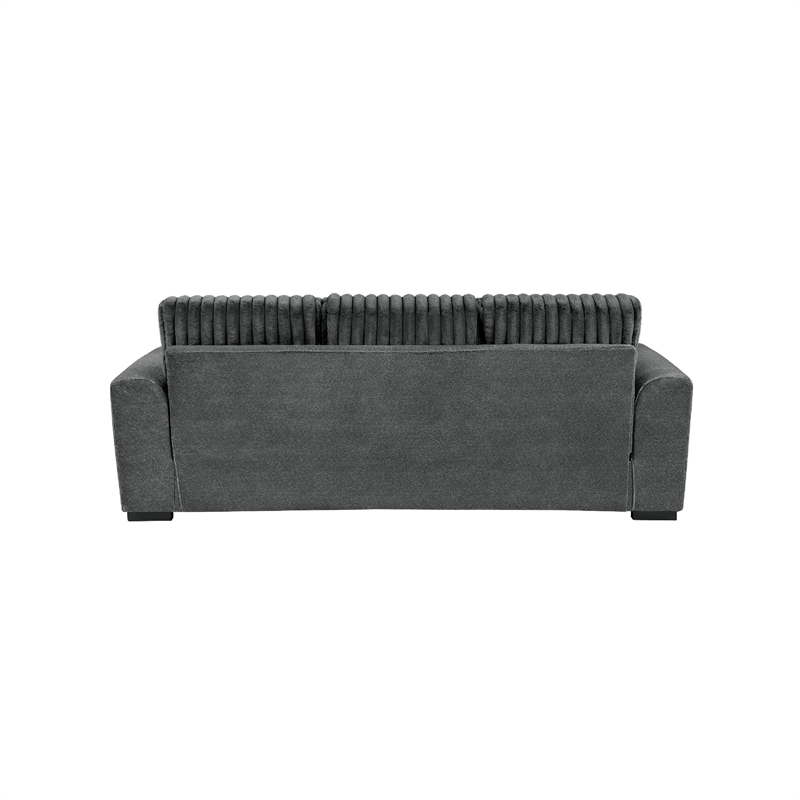 Zian Sofa- Dark Gray Microfiber and Corduroy- 4 Matching Pillows- 92 Inch