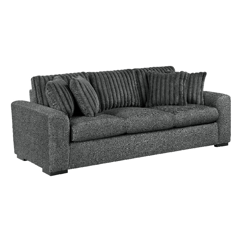 Zian Sofa- Dark Gray Microfiber and Corduroy- 4 Matching Pillows- 92 Inch