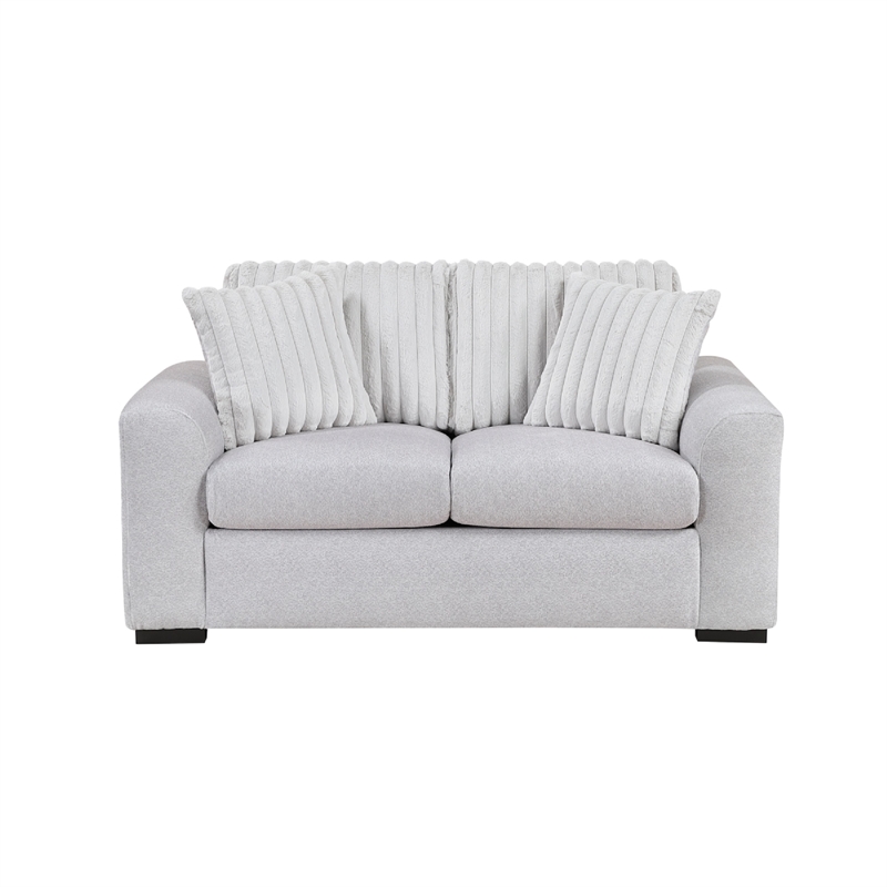 Zian Loveseat- Light Gray Microfiber and Corduroy- 2 Pillows- 66 Inch