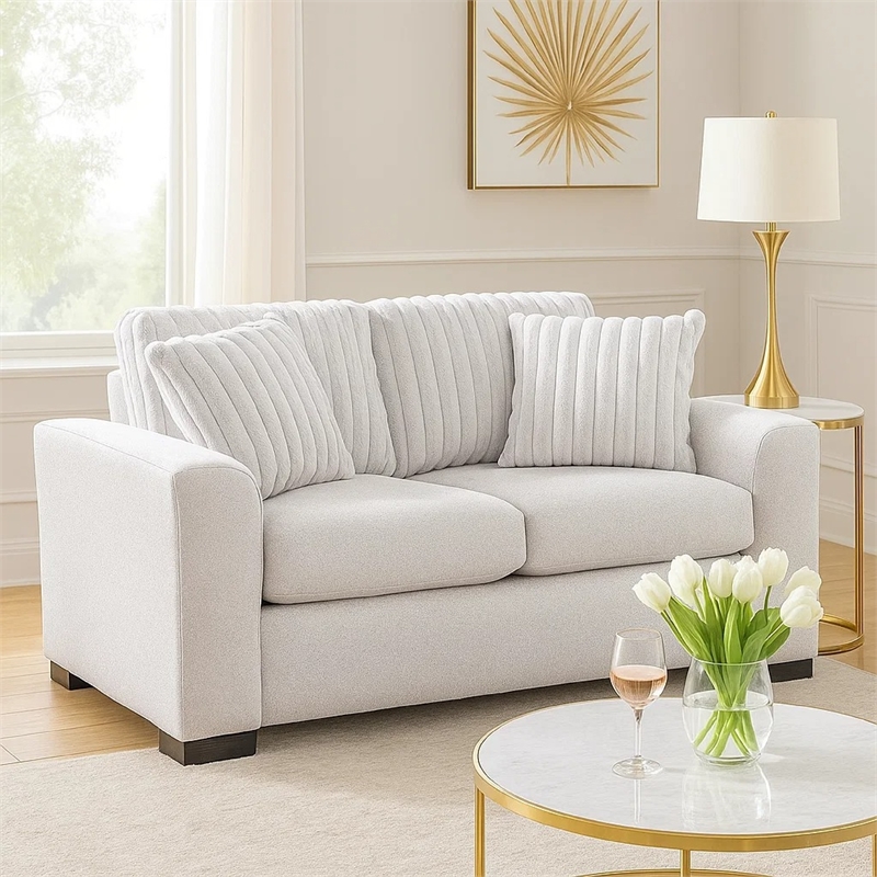 Zian Loveseat- Light Gray Microfiber and Corduroy- 2 Pillows- 66 Inch