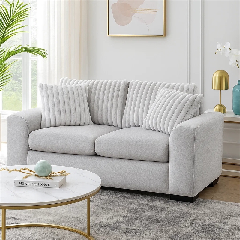 Zian Loveseat- Light Gray Microfiber and Corduroy- 2 Pillows- 66 Inch