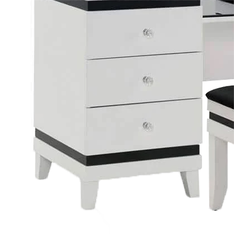 Denna Vanity Set with Stool- Tri-Fold Lighted Mirror- Black Glass Table