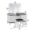 Denna Vanity Set with Stool- Tri-Fold Lighted Mirror- Black Glass Table