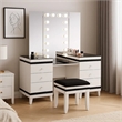 Denna Vanity Set with Stool- Tri-Fold Lighted Mirror- Black Glass Table