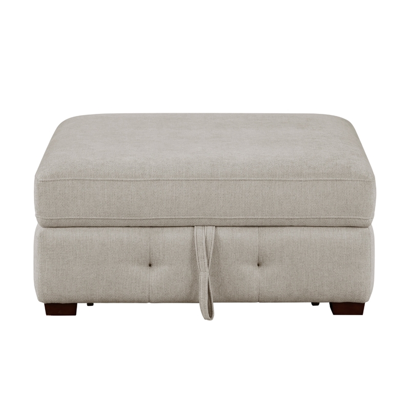 Rez Storage Ottoman- 40 Inch Square Lift Top Seat- Taupe Gray Chenille