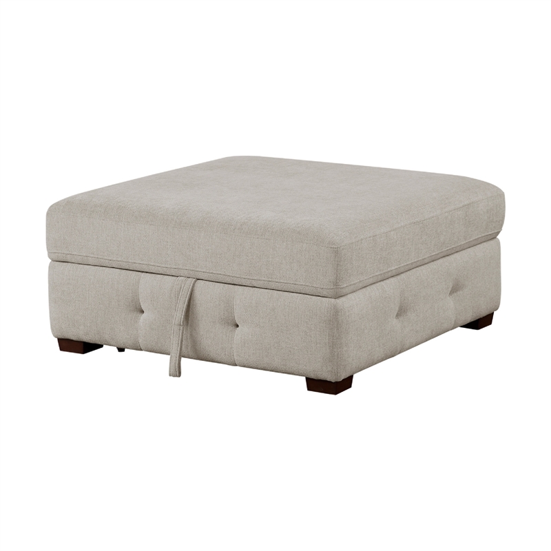 Rez Storage Ottoman- 40 Inch Square Lift Top Seat- Taupe Gray Chenille