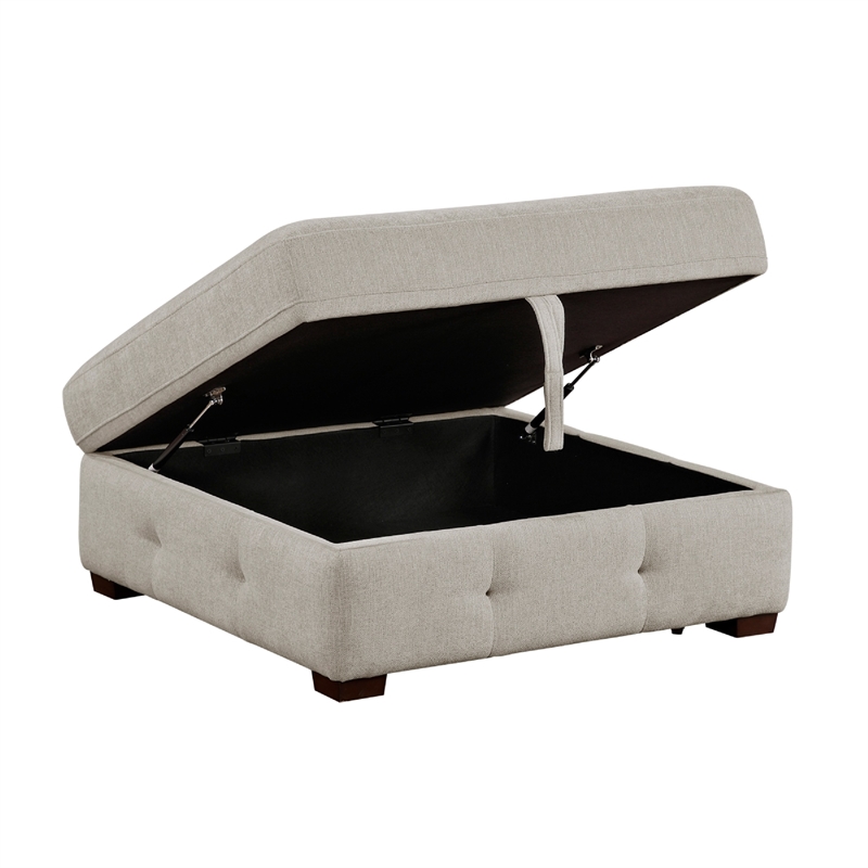 Rez Storage Ottoman- 40 Inch Square Lift Top Seat- Taupe Gray Chenille