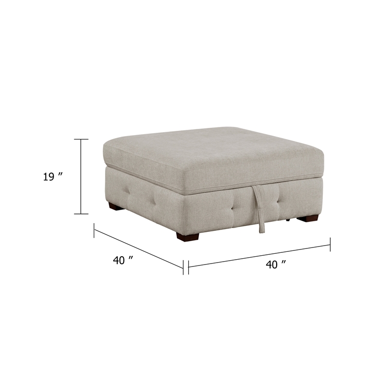 Rez Storage Ottoman- 40 Inch Square Lift Top Seat- Taupe Gray Chenille