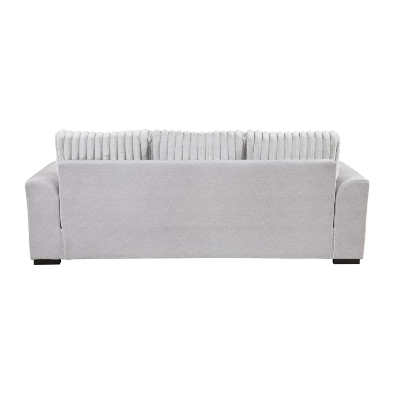 Zian Sofa- Light Gray Microfiber and Corduroy- 4 Matching Pillows- 92 Inch