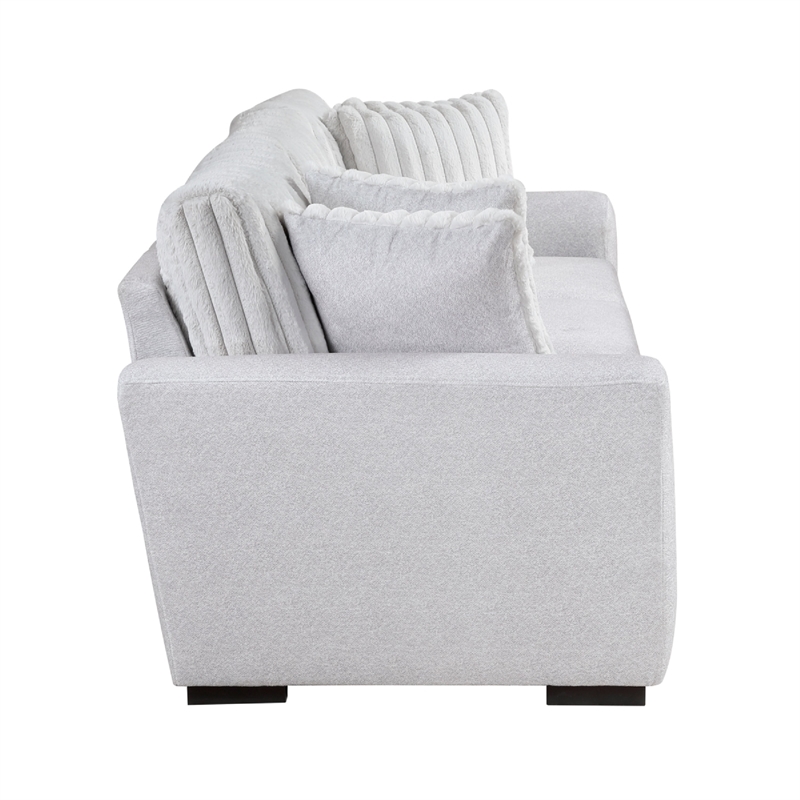 Zian Sofa- Light Gray Microfiber and Corduroy- 4 Matching Pillows- 92 Inch