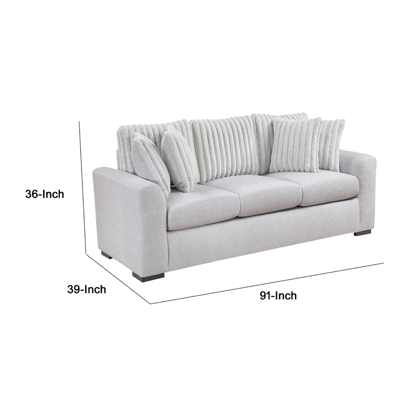Zian Sofa- Light Gray Microfiber and Corduroy- 4 Matching Pillows- 92 Inch