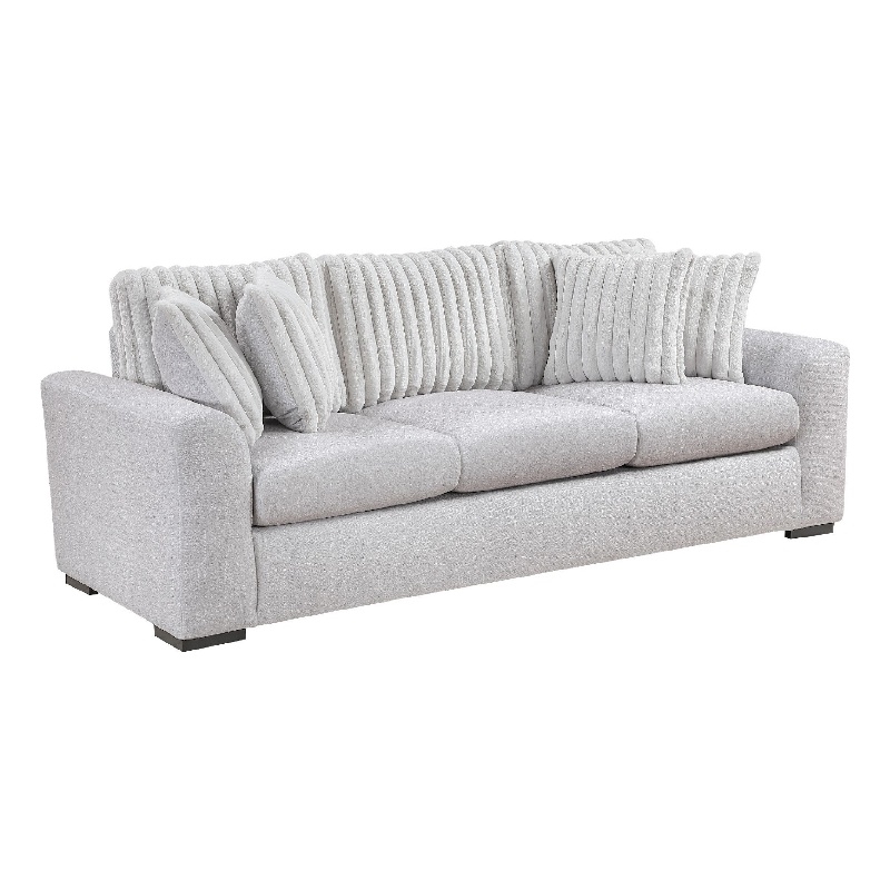 Zian Sofa- Light Gray Microfiber and Corduroy- 4 Matching Pillows- 92 Inch