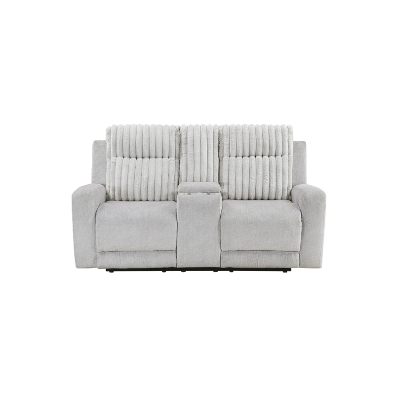 Lupe Double Manual Reclining Loveseat with Console- Light Gray Microfiber