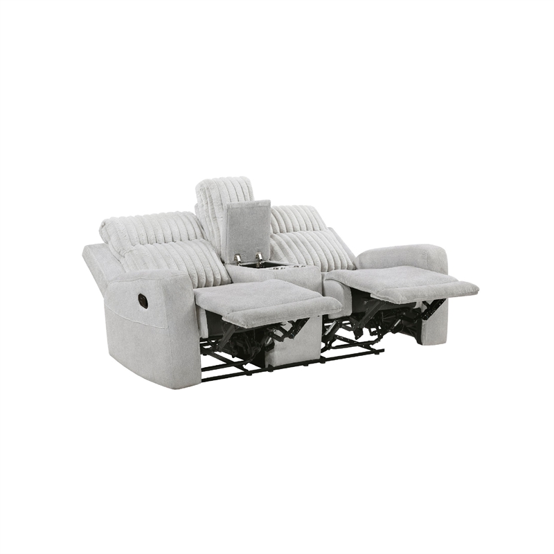Lupe Double Manual Reclining Loveseat with Console- Light Gray Microfiber