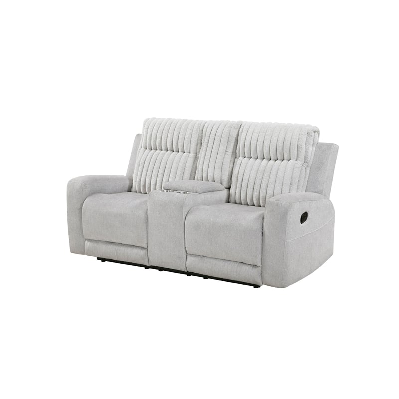 Lupe Double Manual Reclining Loveseat with Console- Light Gray Microfiber