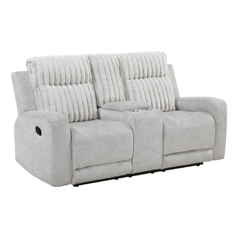Lupe Double Manual Reclining Loveseat with Console- Light Gray Microfiber