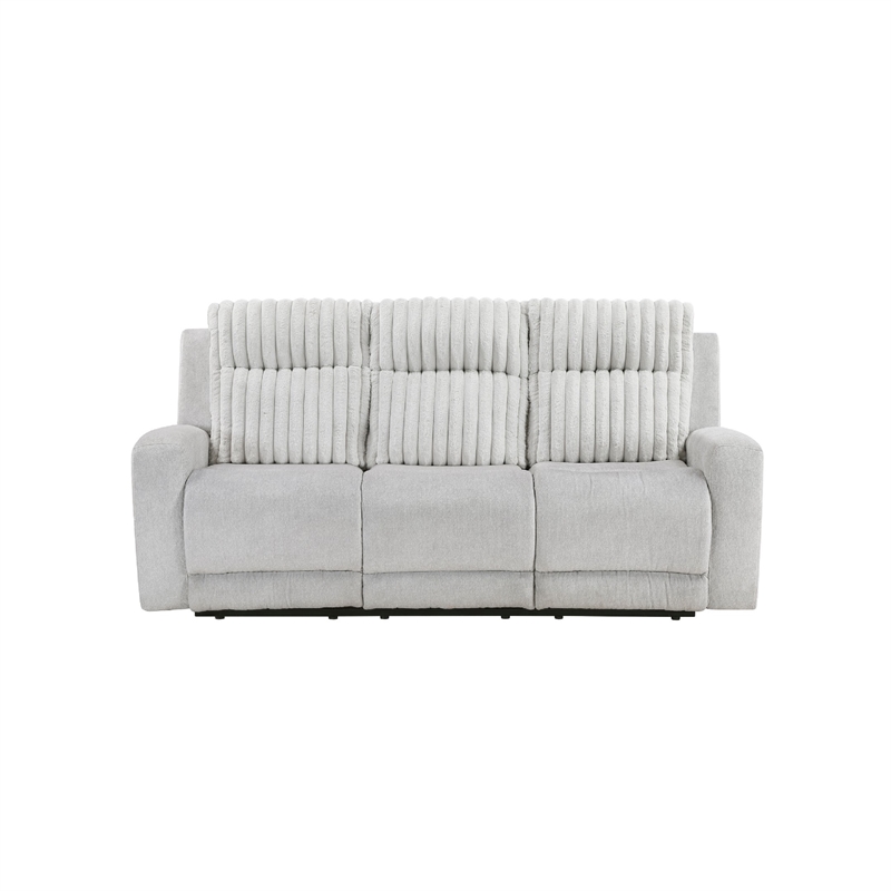 Lupe Double Manual Reclining Sofa with Plush Cushions- Light Gray Microfiber