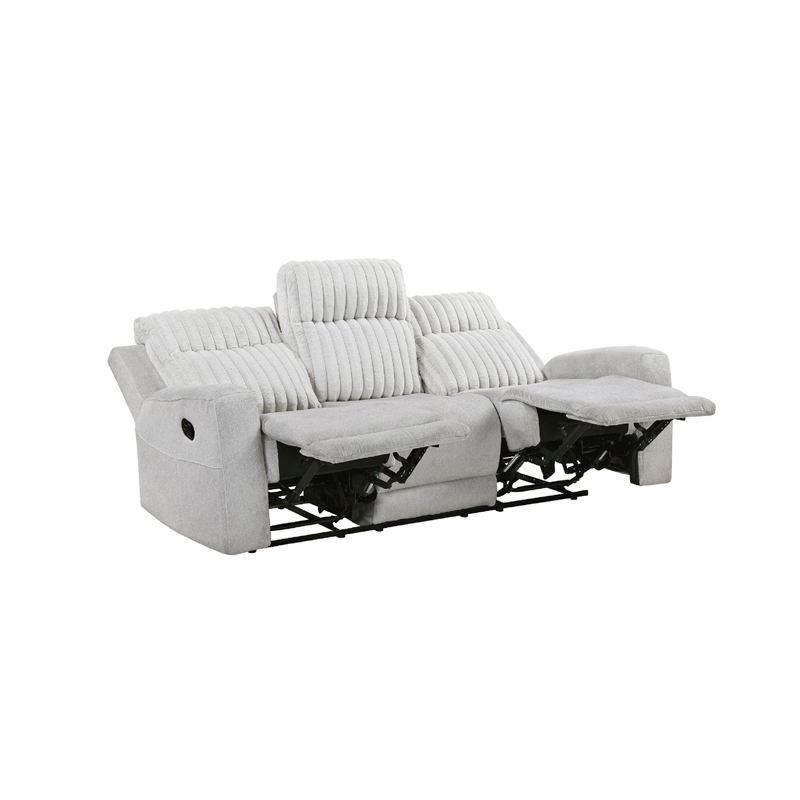 Lupe Double Manual Reclining Sofa with Plush Cushions- Light Gray Microfiber