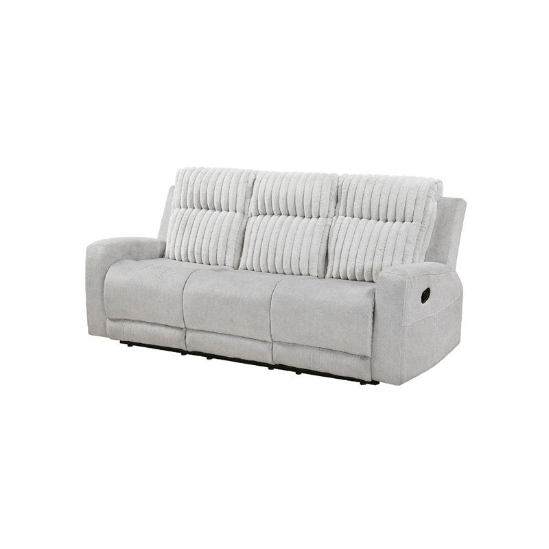 Lupe Double Manual Reclining Sofa with Plush Cushions- Light Gray Microfiber