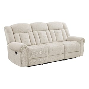 Reo Double Manual Reclining Sofa with Nailhead Trim- Beige Chenille