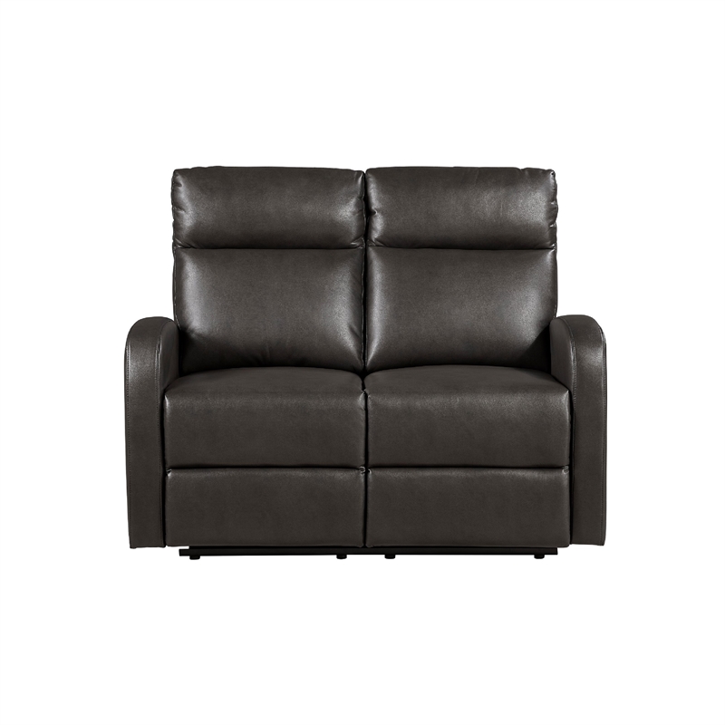 Mey Wall Hugger Manual Recliner Loveseat- Dark Brown Faux Leather 50 Inch
