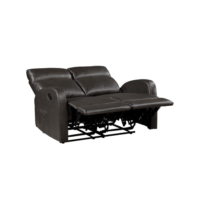 Mey Wall Hugger Manual Recliner Loveseat- Dark Brown Faux Leather 50 Inch