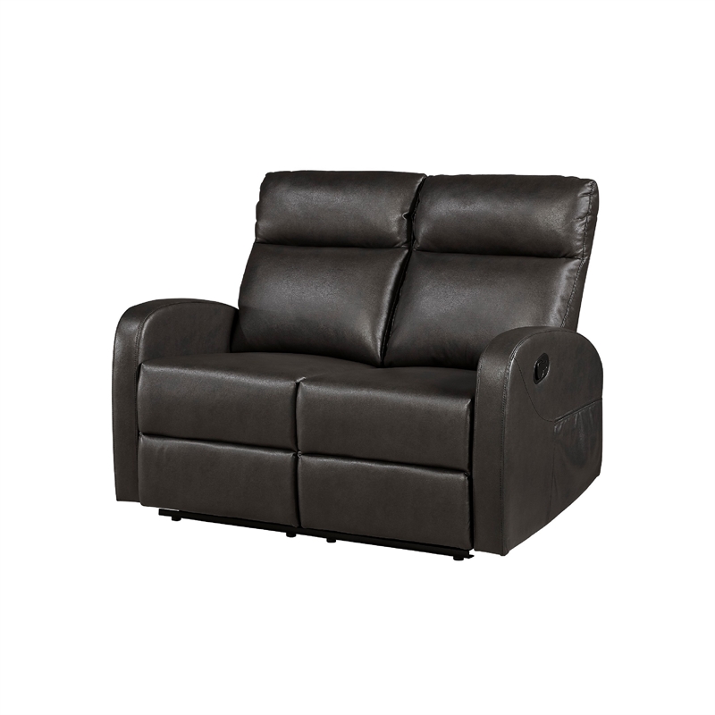 Mey Wall Hugger Manual Recliner Loveseat- Dark Brown Faux Leather 50 Inch