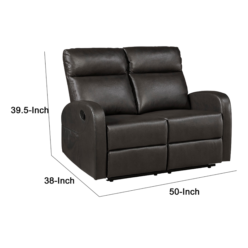 Mey Wall Hugger Manual Recliner Loveseat- Dark Brown Faux Leather 50 Inch