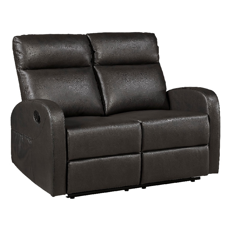 Mey Wall Hugger Manual Recliner Loveseat- Dark Brown Faux Leather 50 Inch