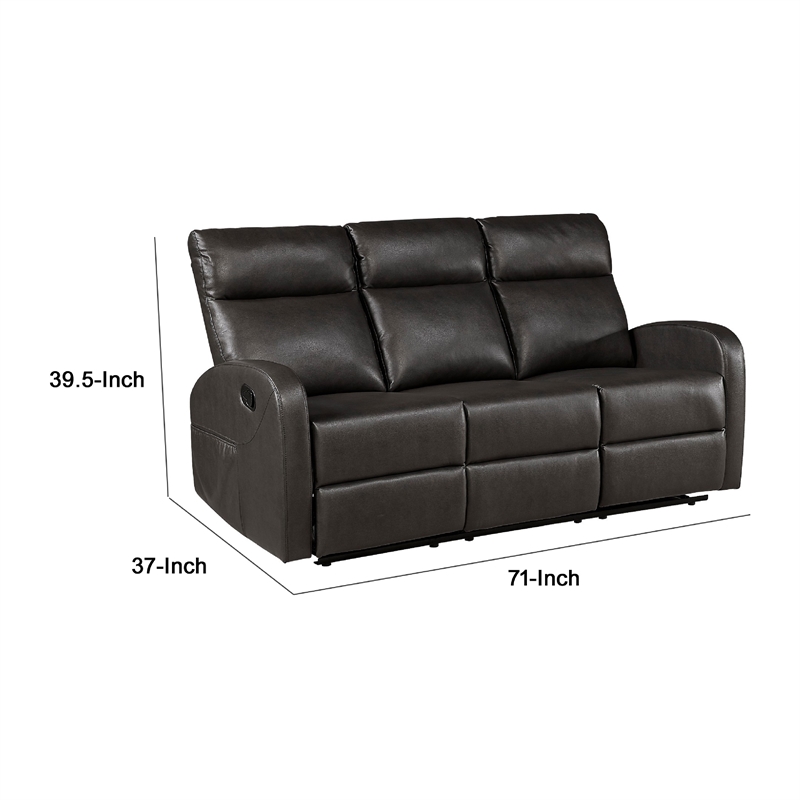 Mey Wall Hugger Manual Recliner Sofa- Dark Brown Faux Leather 71 Inch