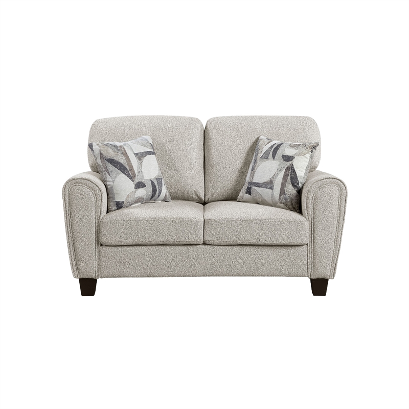 Loi Loveseat w 2 Pillows- Reversible Cushion- Gray Chenille- 63 Inch