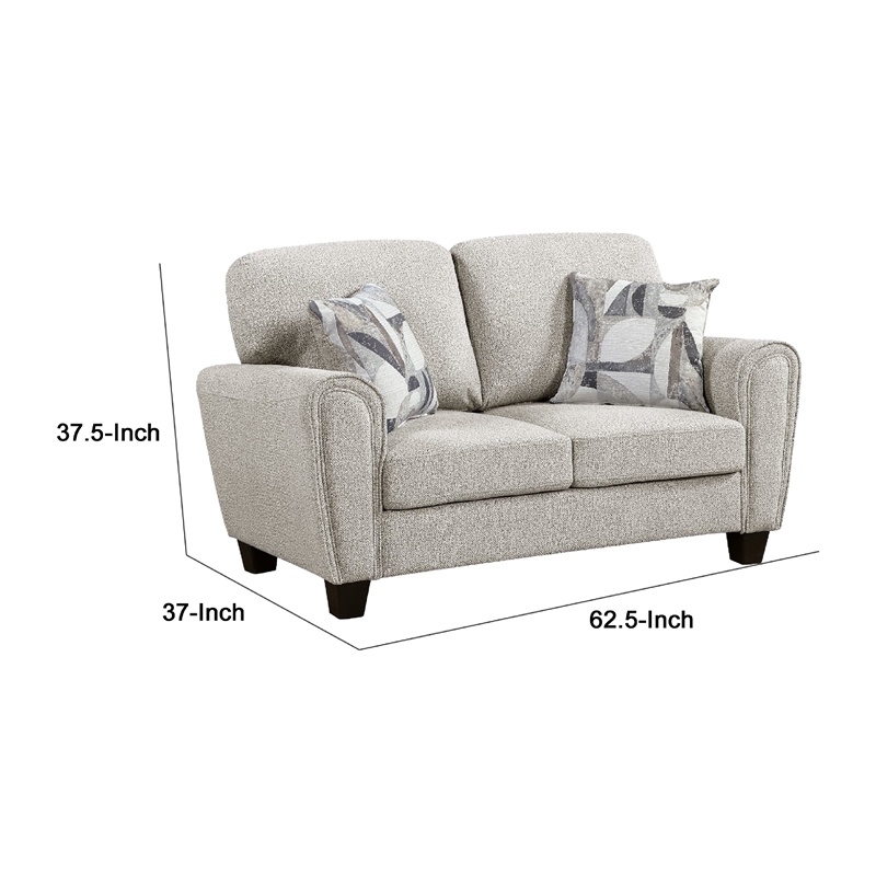 Loi Loveseat w 2 Pillows- Reversible Cushion- Gray Chenille- 63 Inch
