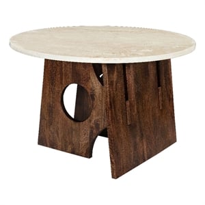 Tara Dining Table - 48 Inch Round Botticino Italian White Marble Top -Brown