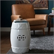 Garden Accent Stool- 17 Inch Round Drum Shape- White Ceramic- Cut Out Details
