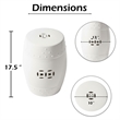 Garden Accent Stool- 17 Inch Round Drum Shape- White Ceramic- Cut Out Details