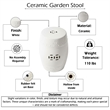 Garden Accent Stool- 17 Inch Round Drum Shape- White Ceramic- Cut Out Details