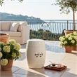 Garden Accent Stool- 17 Inch Round Drum Shape- White Ceramic- Cut Out Details