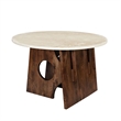 Jesa 5pc Round Dining Table Set- White Botticino Italian Marble- Walnut Brown