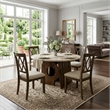 Jesa 5pc Round Dining Table Set- White Botticino Italian Marble- Walnut Brown