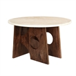 Jesa 5pc Round Dining Table Set- White Botticino Italian Marble- Walnut Brown