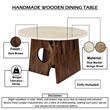Jesa 5pc Round Dining Table Set- White Botticino Italian Marble- Walnut Brown