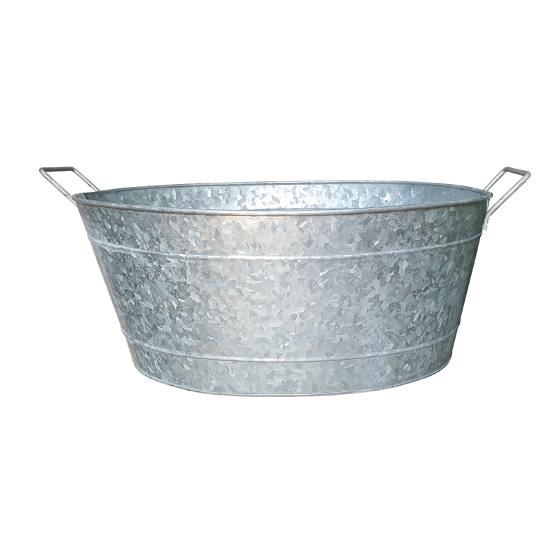 Lola Embossed Design Oval Shape Galvanized Steel Tub with Side Handles- Small
