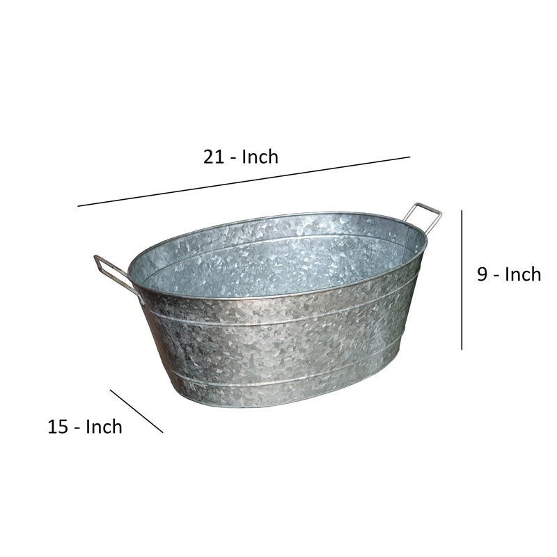 Lola Embossed Design Oval Shape Galvanized Steel Tub with Side Handles- Small