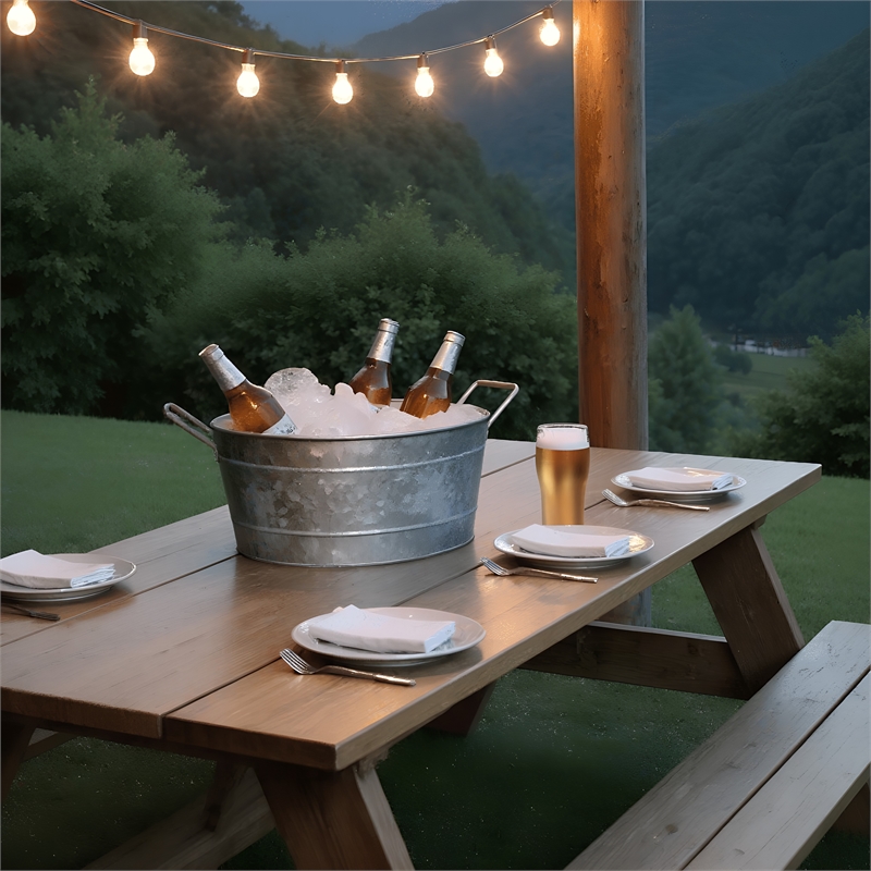 Lola Embossed Design Oval Shape Galvanized Steel Tub with Side Handles- Small