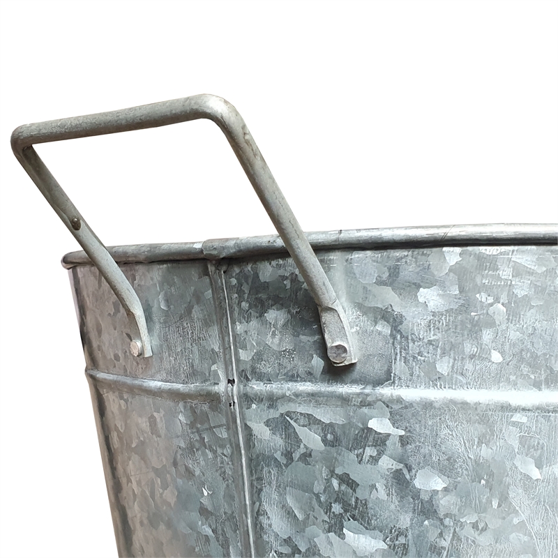 Lola Embossed Design Oval Shape Galvanized Steel Tub with Side Handles- Small