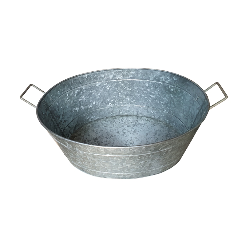 Lola Embossed Design Oval Shape Galvanized Steel Tub with Side Handles- Small
