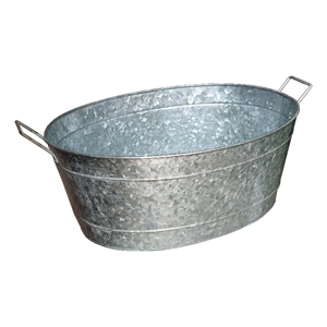 Lola Embossed Design Oval Shape Galvanized Steel Tub with Side Handles- Small