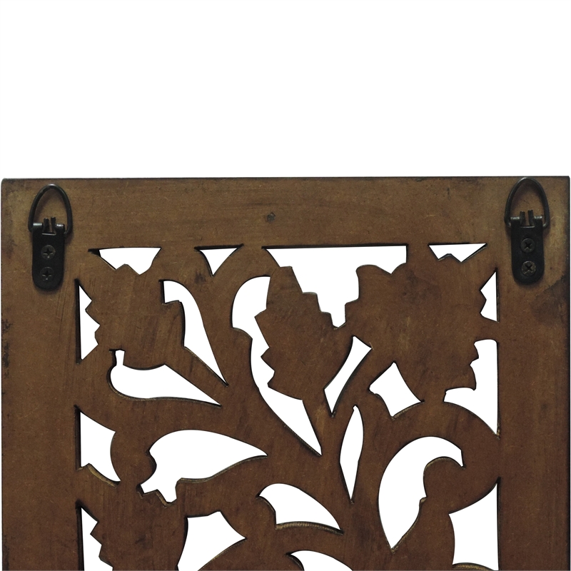 Mango Wood Wall Panel Hand Crafted with Leaves and Scroll Work Motif- Brown