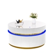 Tavi Coffee Table- 39 Inch Round Glass Top and LED Lit Gold Brim- White